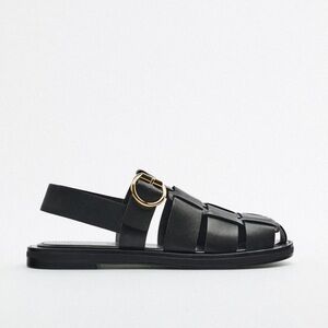 NWT. Zara Man Black Leather Fisherman Cage Sandals. Size 11.